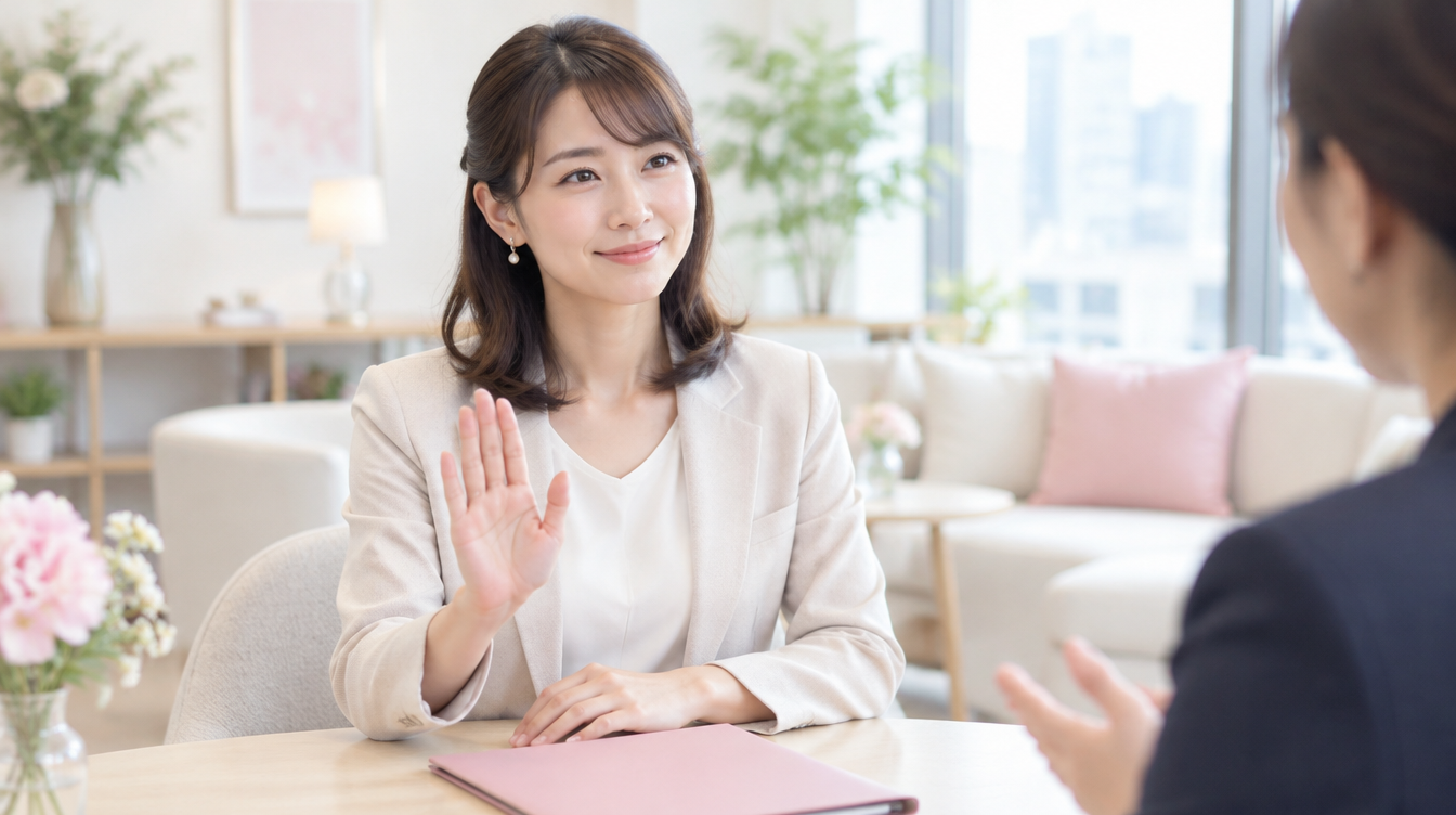 勧誘をていねいに断る女性
