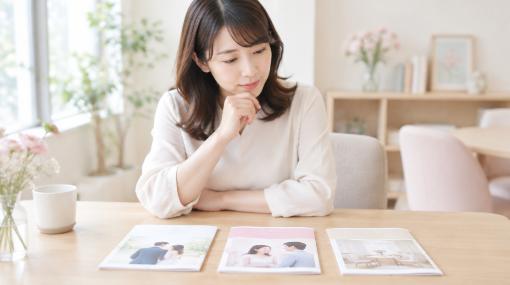 結婚相談所のタイプを比べる女性